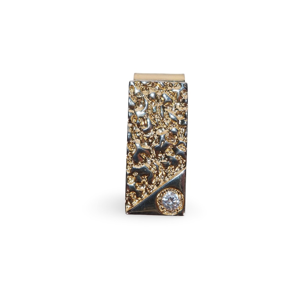 Vintage Giorgio Beverly Hills Gold Tone Rhinestone Money Clip Textured Nugget